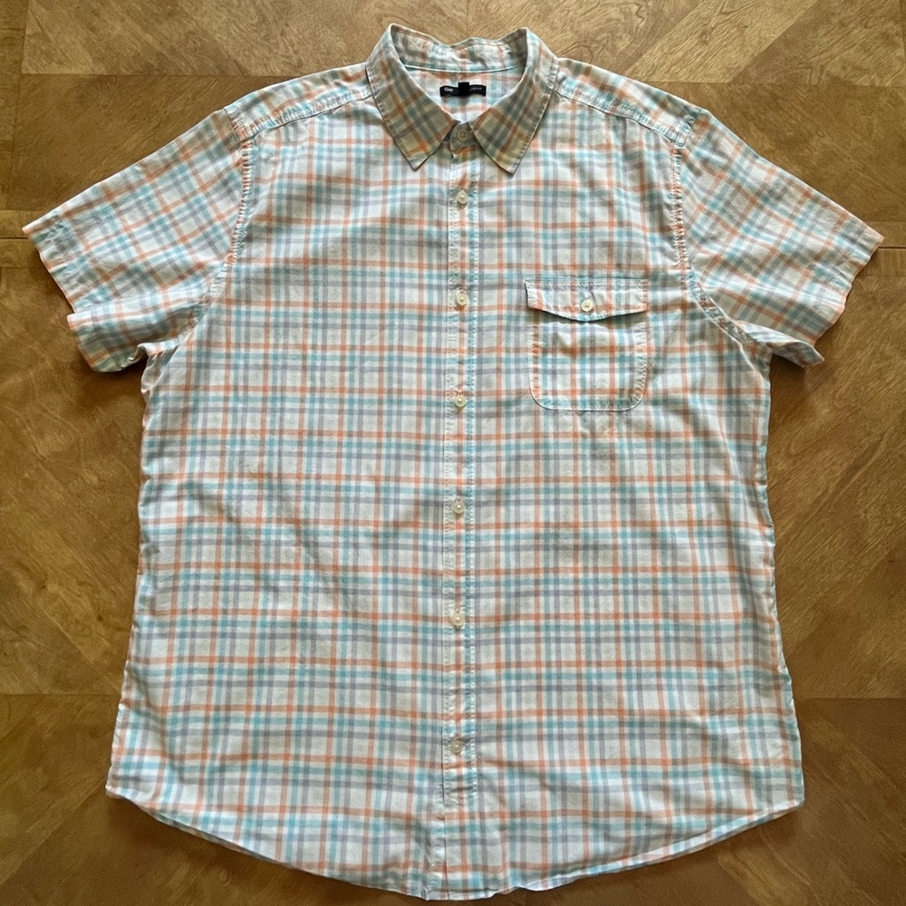 GAP White, Orange & Blue Plaid Button-Down Shirt – XL